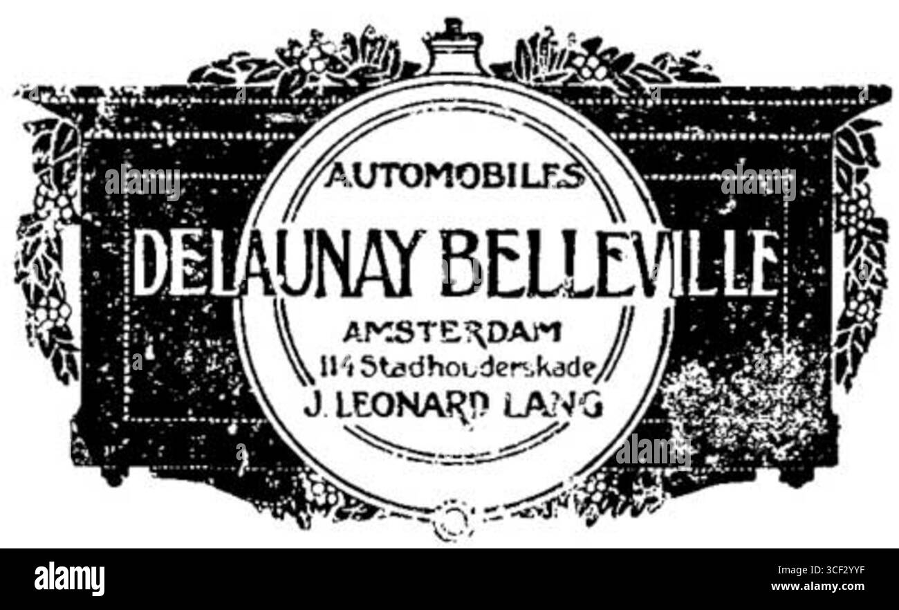 Questo annuncio del luglio 1911 presenta la Delaunay-Belleville, un'automobile francese, ed è stato pubblicato da J. Leonard Lang ad Amsterdam. Mette in risalto il lusso e l'ingegneria dell'auto all'inizio del XX secolo. Foto Stock