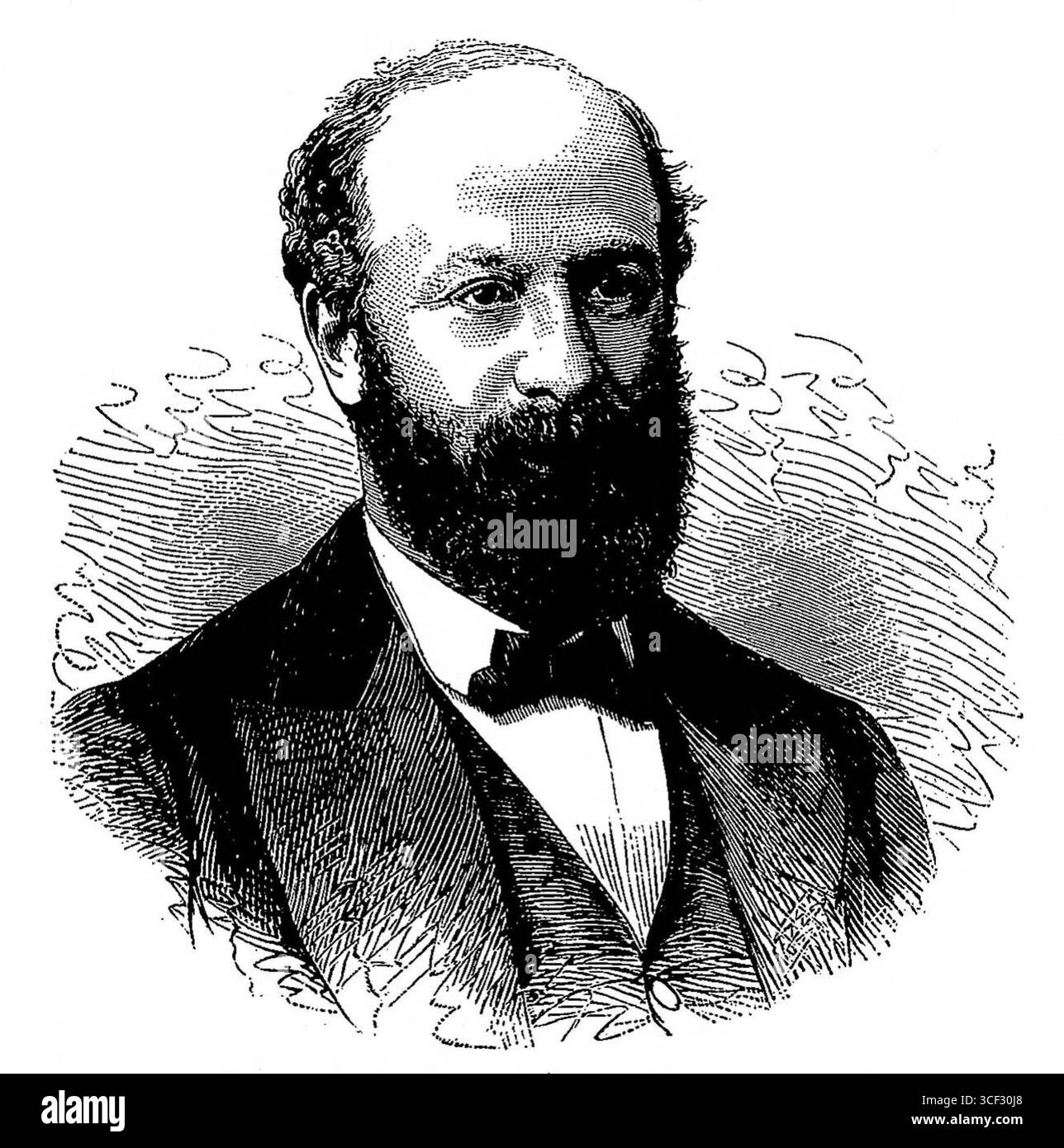 Un ritratto inciso di Cyprien Girerd (1816-1906), sottosegretario di Stato francese per il Ministero dell'Agricoltura e del commercio. L'incisione è basata su una fotografia di Franck, pubblicata su l'Univers Illustré il 1 marzo 1879. Foto Stock