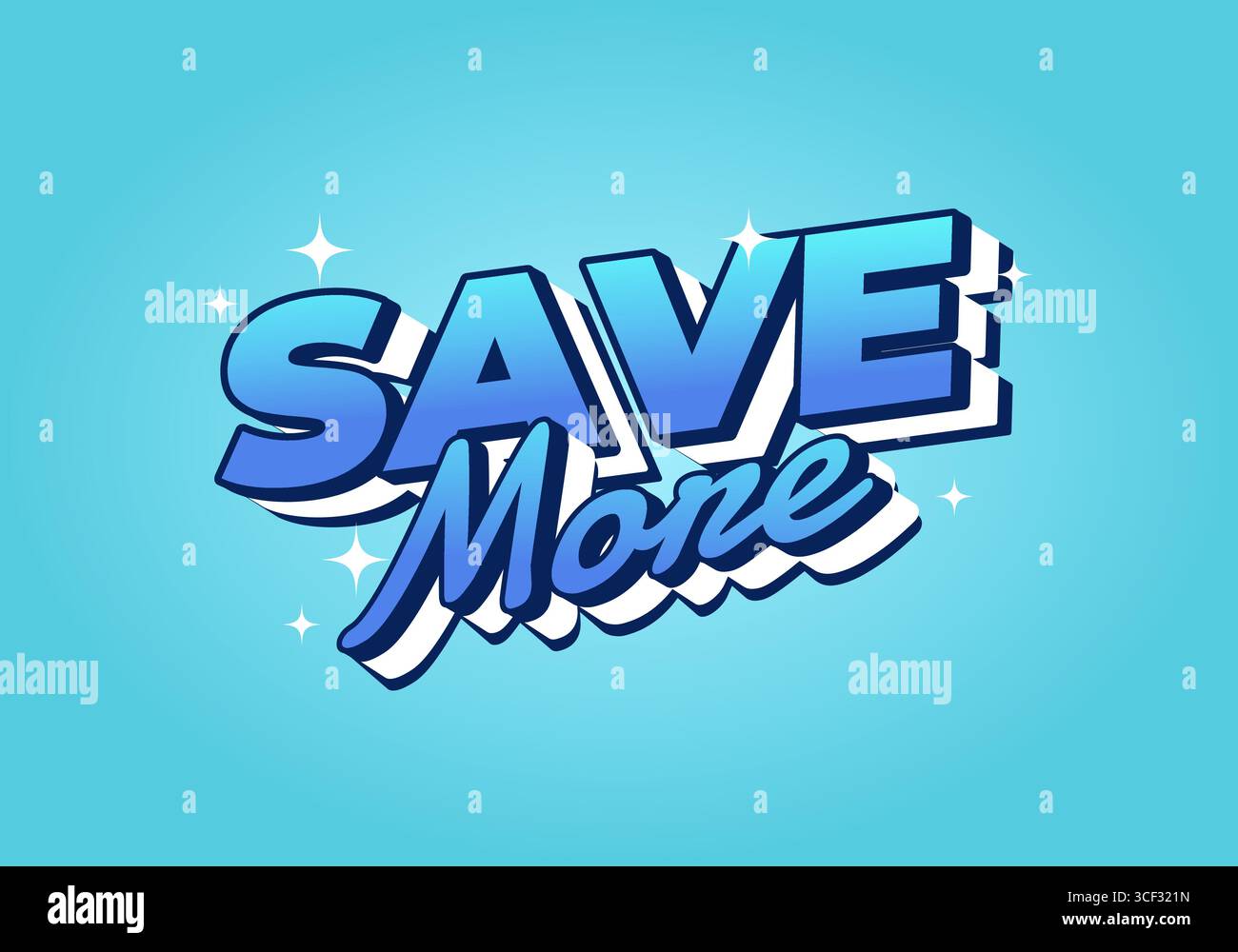 Un design grafico vivace con la frase SALVA di più in un'audace tipografia stilizzata. Il testo è in sfumature di blu con un aspetto giocoso e moderno, set A. Illustrazione Vettoriale
