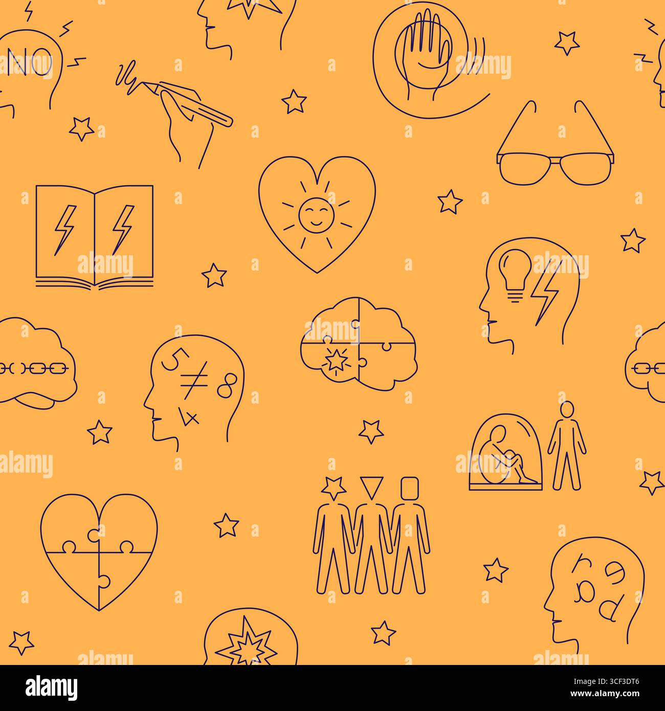 Linea senza cuciture con simboli di diversità neuro. Illustrazione vettoriale. Illustrazione Vettoriale