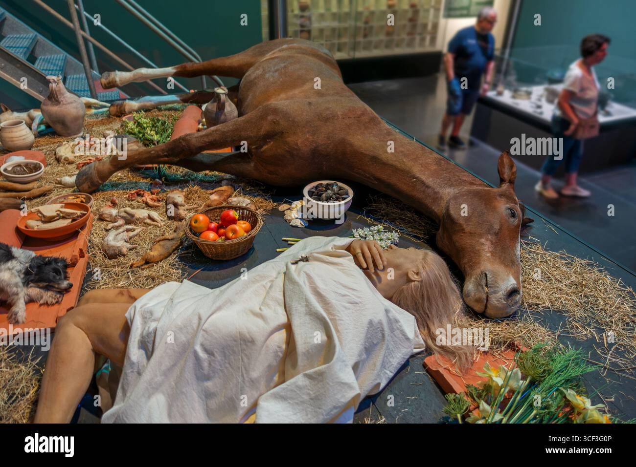 Replica della camera sepolcrale sotto il tumulo di Grijpen al museo Het Toreke con reperti gallo-romani nella città di Tienen, Brabante fiammingo, Belgio Foto Stock