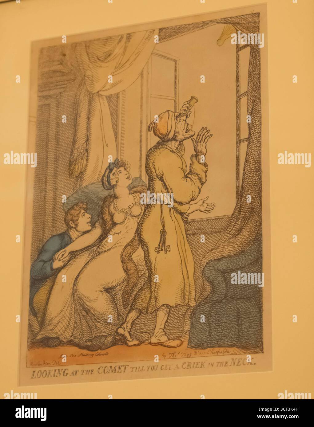 Inghilterra, Somerset, Bath, Herschel Museum of Astronomy, Satirical Print raffigurante persone che guardano alla grande Cometa nel 1811 Foto Stock