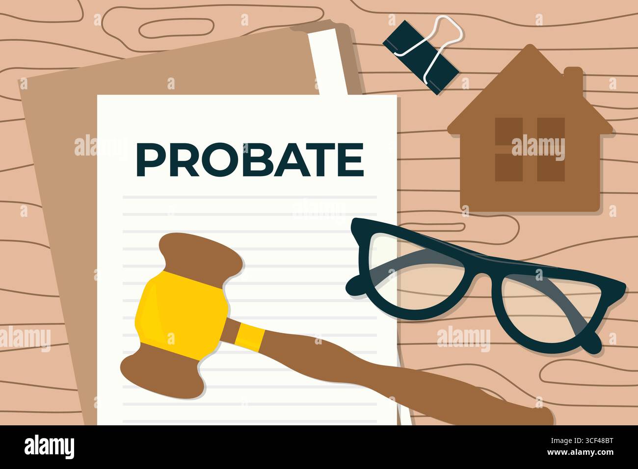 documento probate che simboleggia l'eredità, la pianificazione patrimoniale, l'ultima volontà e il testamento; perfetto per argomenti legali, studi legali, tribunali di successione, contratti, e. Illustrazione Vettoriale