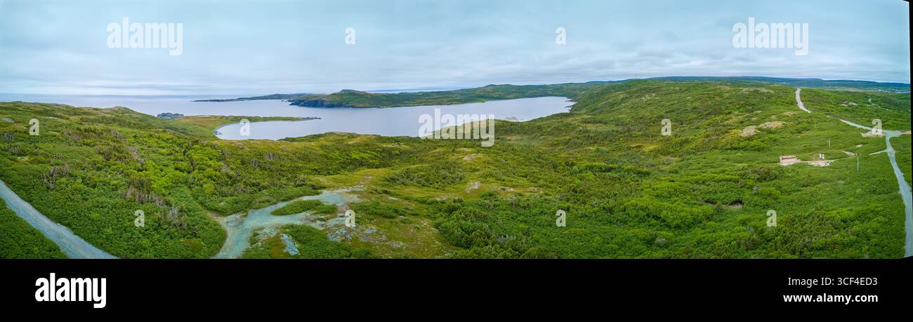 Panorama aereo del porto di Crémaillère vicino a St. Anthony, Terranova. Foto Stock