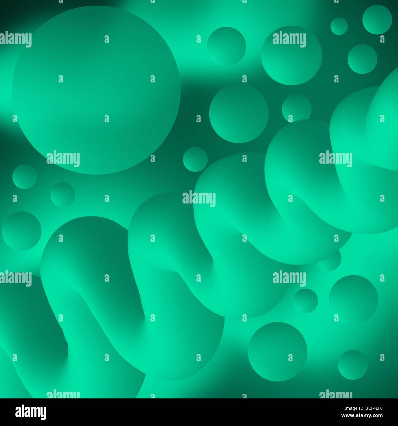 Sfondo verde astratto con cerchi e texture ondulate in uno stile digitale Foto Stock