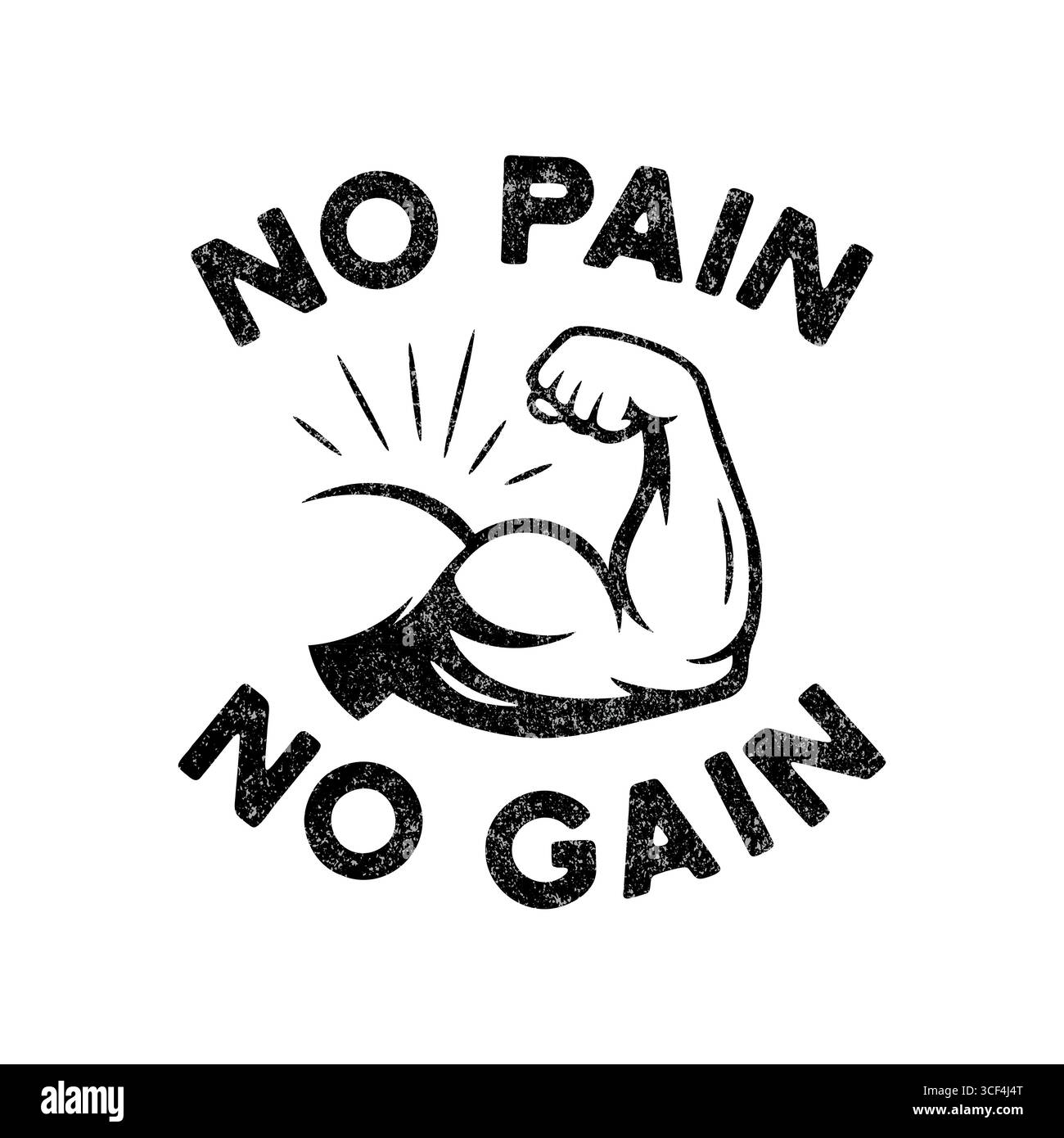 Motivazione fitness No Pain No Gain slogan con illustrazione del vettore muscolare del braccio forte e flessibile per poster da palestra, abbigliamento per bodybuilding, design di allenamento Illustrazione Vettoriale