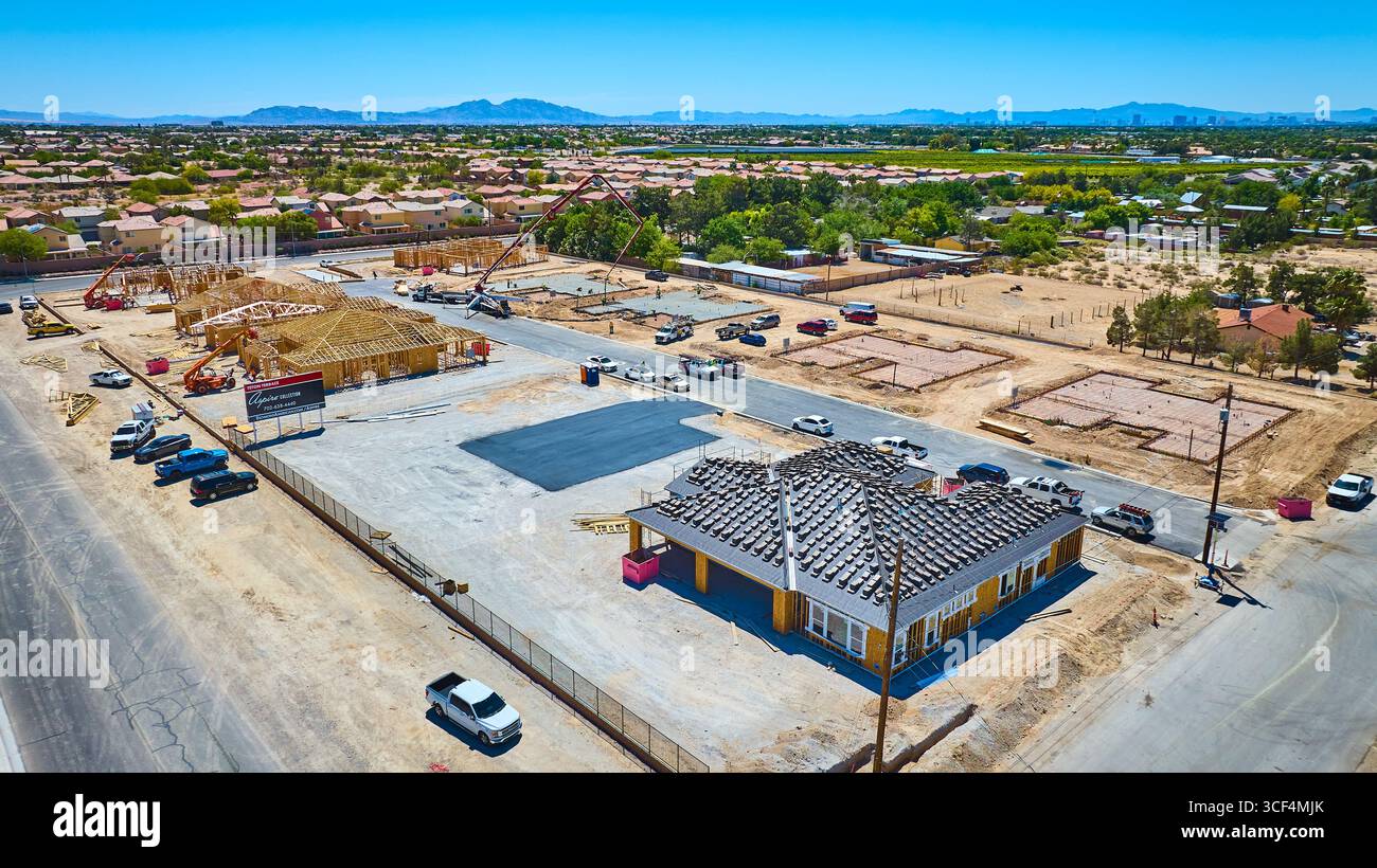 Area di costruzione residenziale aerea e quartiere di Las Vegas, Nevada Foto Stock