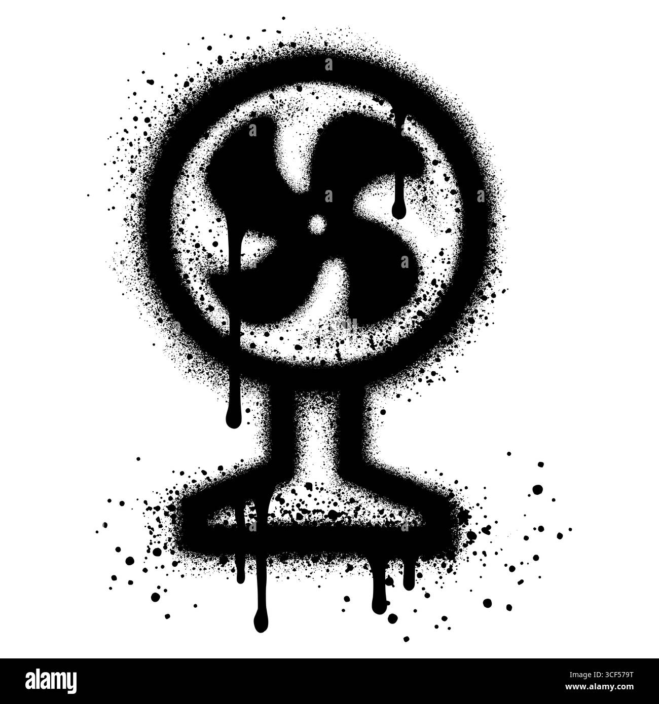 Ventilatore elettrico in stile graffiti con vernice spray nera. illustrazione vettoriale. Illustrazione Vettoriale