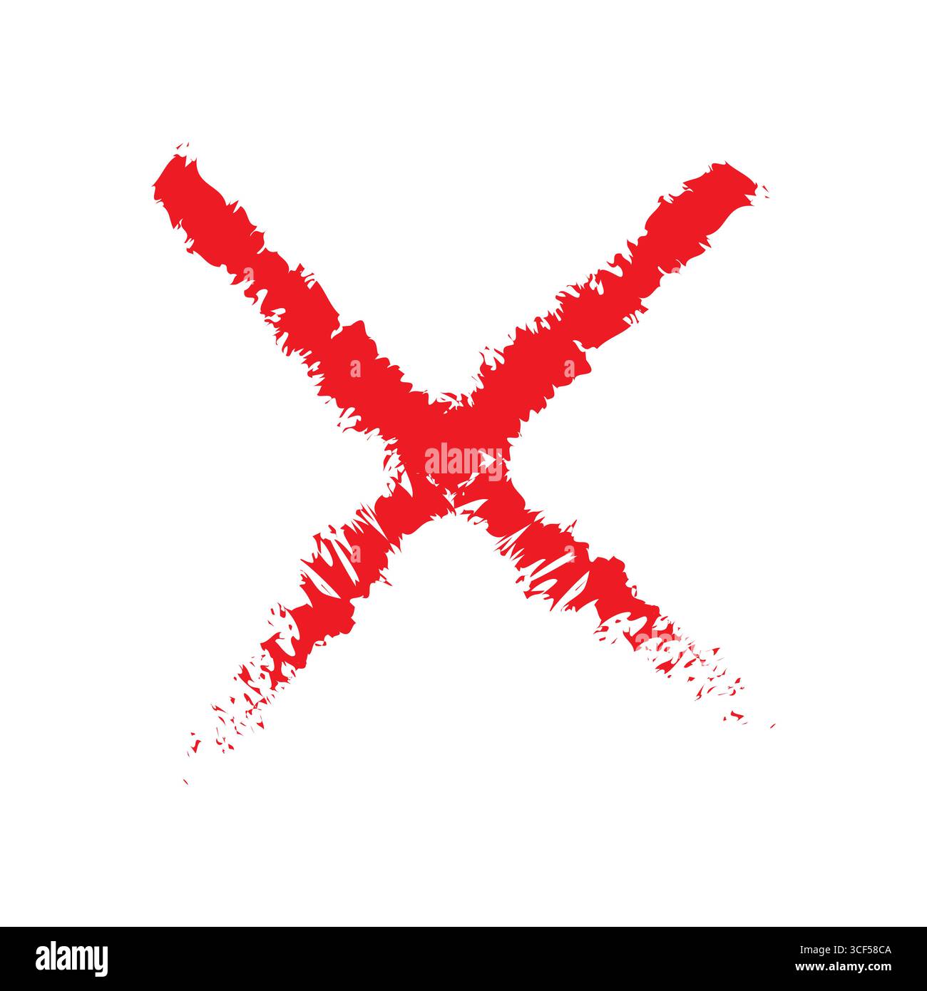 Simbolo del contrassegno X rosso. Grunge i tratti del pennello. Segno incrociato Vector. Design con sfondo nero. Illustrazione Vettoriale