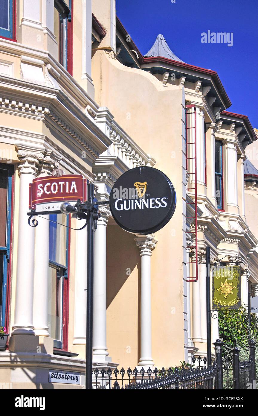 Storico di case a schiera, Stuart Street, Dunedin, Regione di Otago, Isola del Sud, Nuova Zelanda Foto Stock