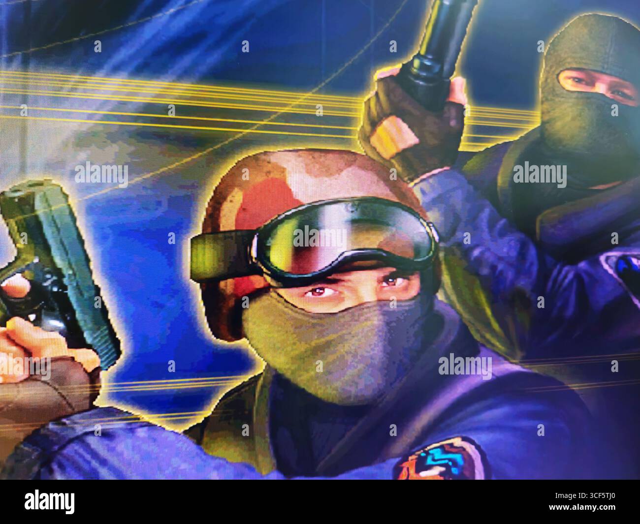 Monitor CRT retro che visualizza il Counter-Strike colorato 1,6 Foto Stock