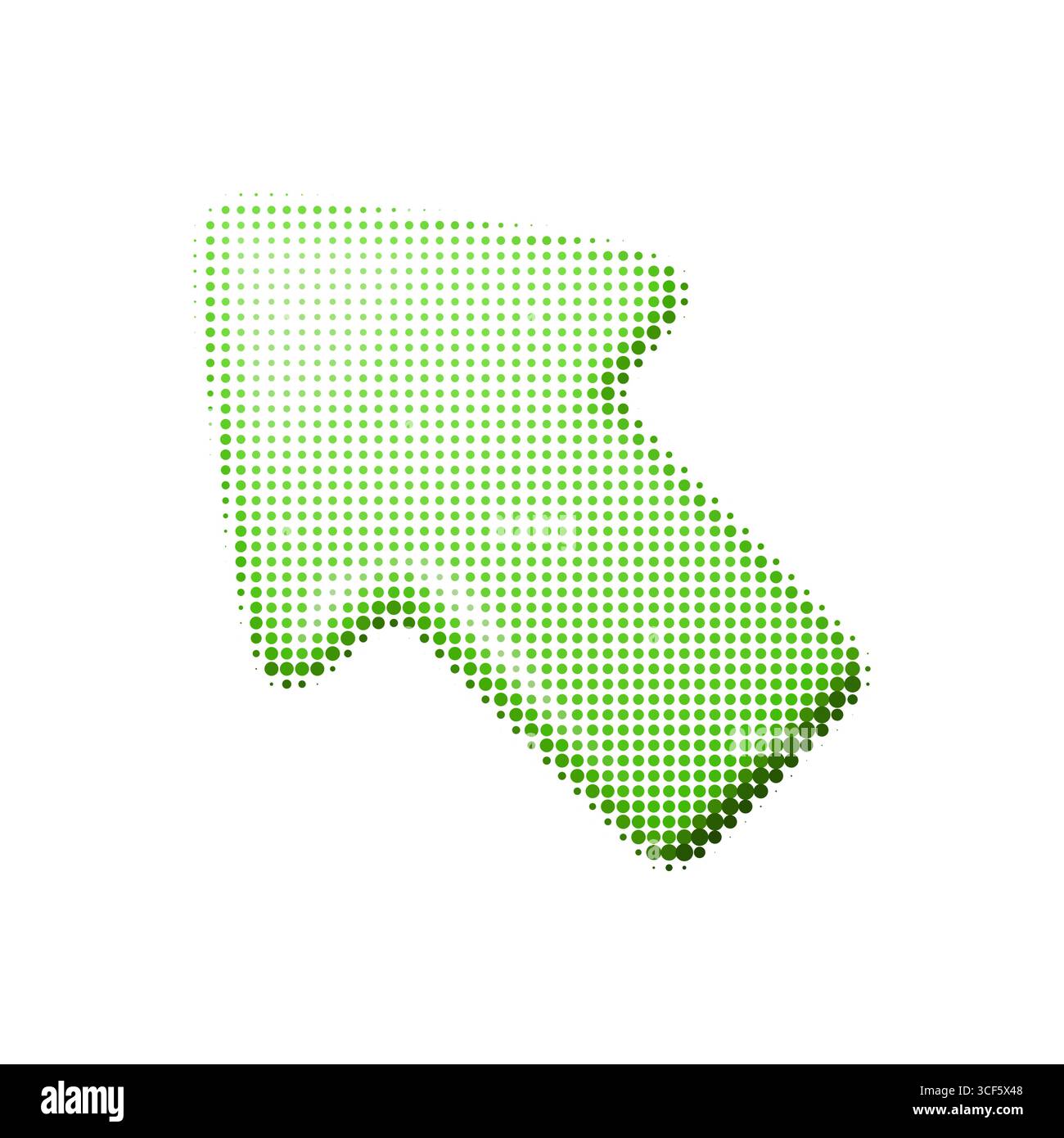 Immagine vettoriale di una freccia verde diagonale rivolta verso l'alto con trama di mezzitoni. Elemento di design tratteggiato astratto per la navigazione, la crescita o la decorazione Illustrazione Vettoriale
