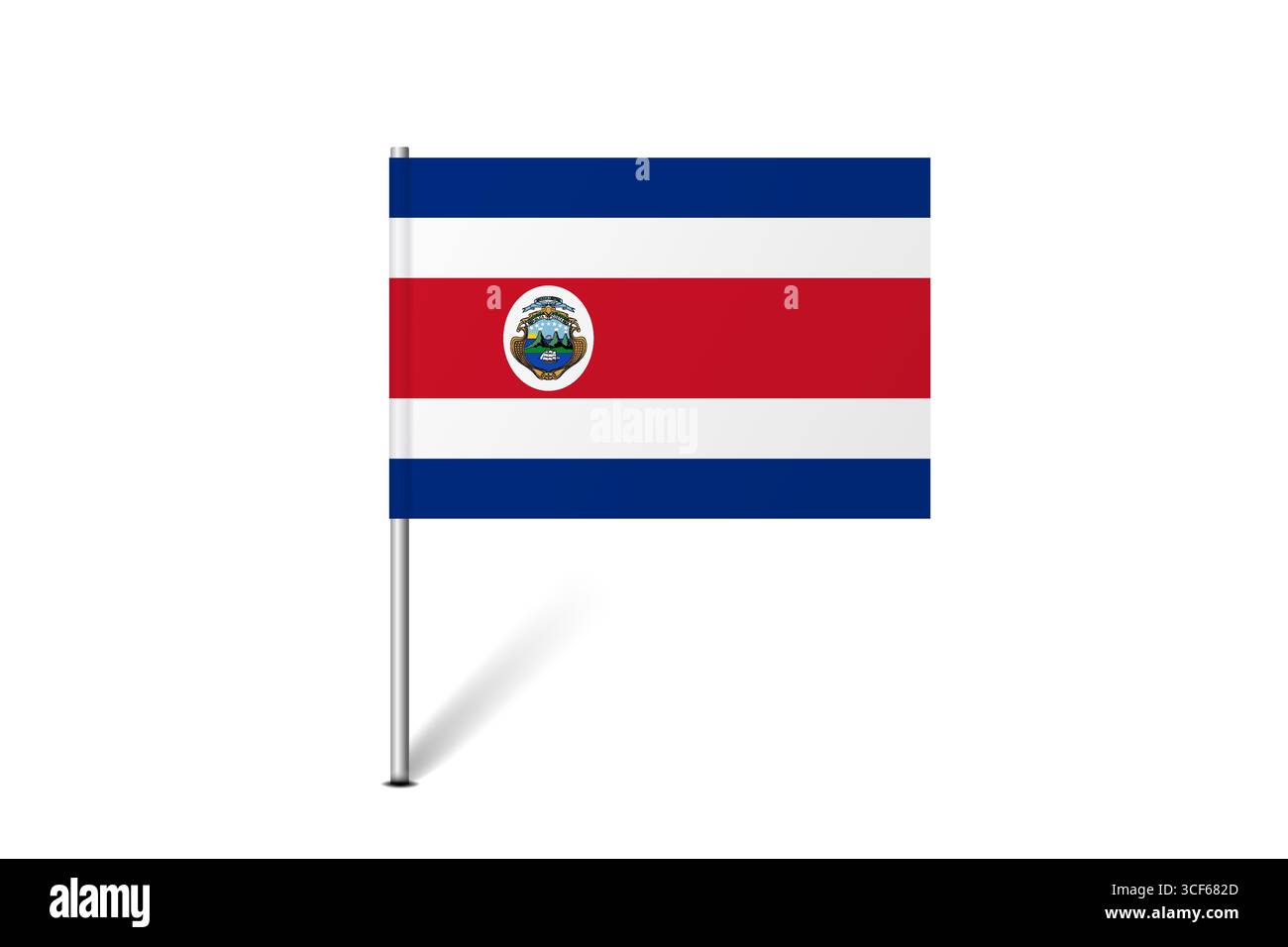 Bandiera della Costa Rica - bandiera della mappa che rappresenta l'identità e il patrimonio culturale di un paese. L'essenza dell'orgoglio nazionale e dell'unità. Indicatore pin mappa bloccato su uno sfondo bianco Illustrazione Vettoriale