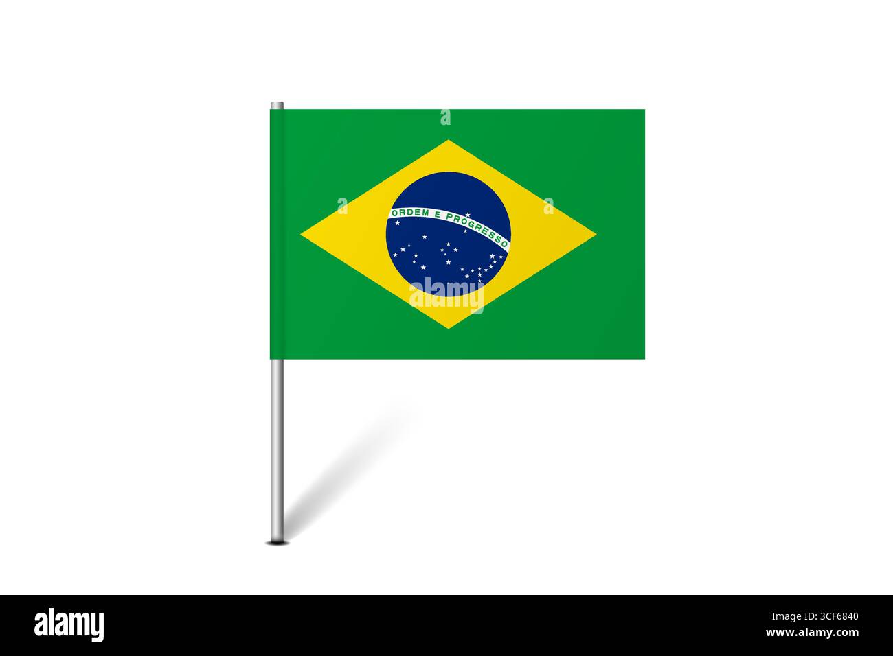 Bandiera del Brasile - bandiera della mappa che rappresenta l'identità e il patrimonio culturale di un paese. L'essenza dell'orgoglio nazionale e dell'unità. Indicatore pin mappa bloccato su uno sfondo bianco Illustrazione Vettoriale