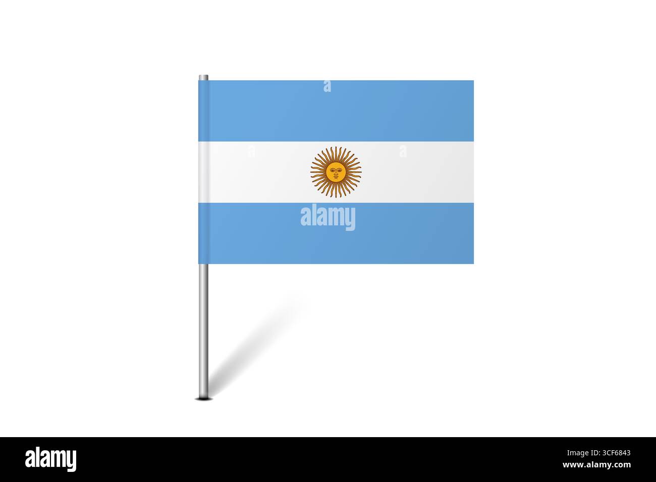 Bandiera Argentina - bandiera della mappa che rappresenta un'identità culturale e un patrimonio del paese. L'essenza dell'orgoglio nazionale e dell'unità. Indicatore pin mappa bloccato su uno sfondo bianco Illustrazione Vettoriale