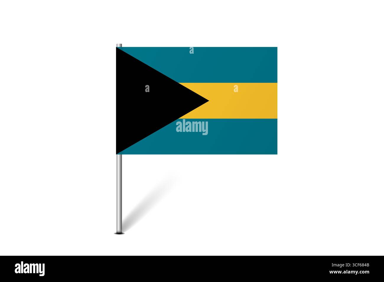 Bandiera delle Bahamas - bandiera della mappa che rappresenta un'identità culturale e un patrimonio del paese. L'essenza dell'orgoglio nazionale e dell'unità. Indicatore pin mappa bloccato su uno sfondo bianco Illustrazione Vettoriale