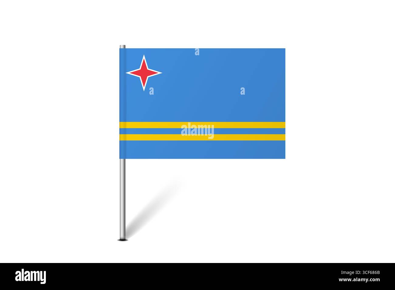 Bandiera di Aruba - bandiera della mappa che rappresenta l'identità e il patrimonio culturale di un paese. L'essenza dell'orgoglio nazionale e dell'unità. Indicatore pin mappa bloccato su uno sfondo bianco Illustrazione Vettoriale