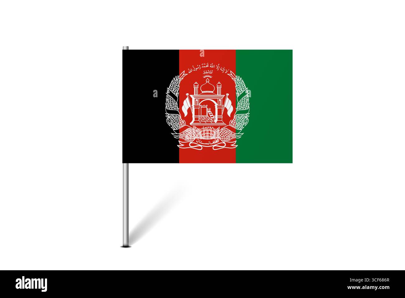 Bandiera dell'Afghanistan - bandiera della mappa che rappresenta l'identità e il patrimonio culturale di un paese. L'essenza dell'orgoglio nazionale e dell'unità. Indicatore pin mappa bloccato su uno sfondo bianco Illustrazione Vettoriale