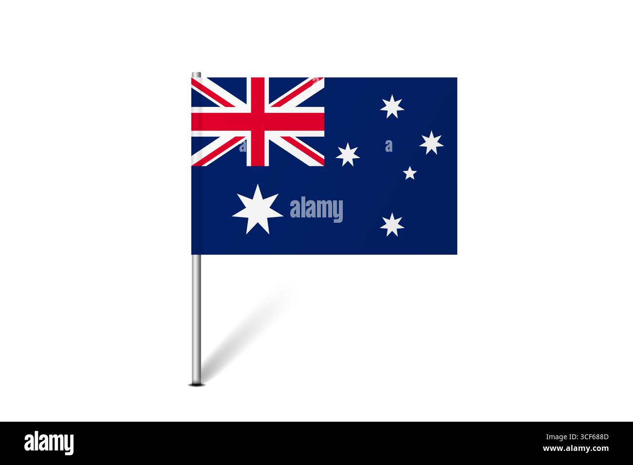 Bandiera dell'Australia - bandiera della mappa che rappresenta un'identità culturale e un patrimonio del paese. L'essenza dell'orgoglio nazionale e dell'unità. Indicatore pin mappa bloccato su uno sfondo bianco Illustrazione Vettoriale