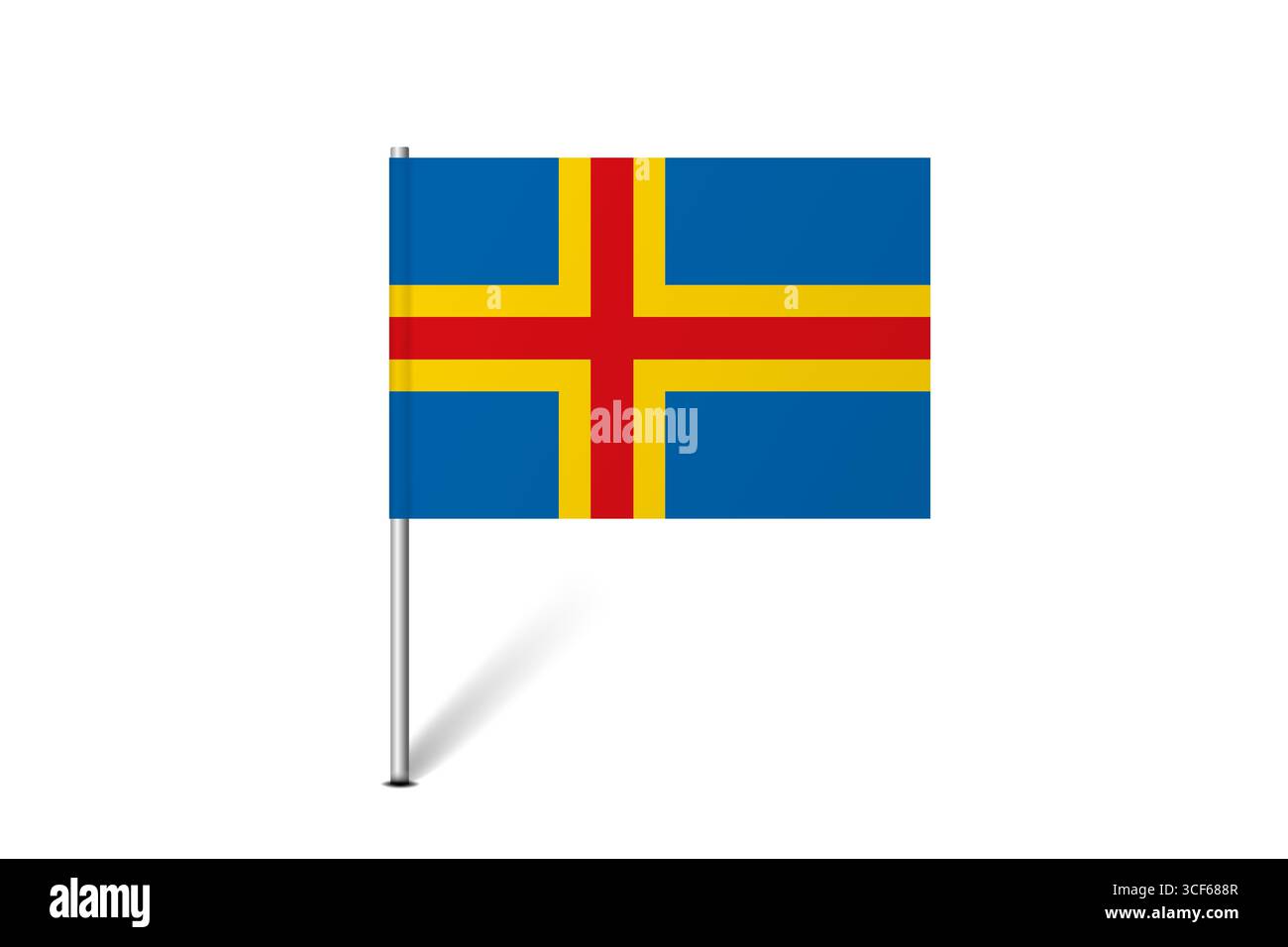 Bandiera Aland - bandiera della mappa che rappresenta l'identità e il patrimonio culturale di un paese. L'essenza dell'orgoglio nazionale e dell'unità. Indicatore pin mappa bloccato su uno sfondo bianco Illustrazione Vettoriale