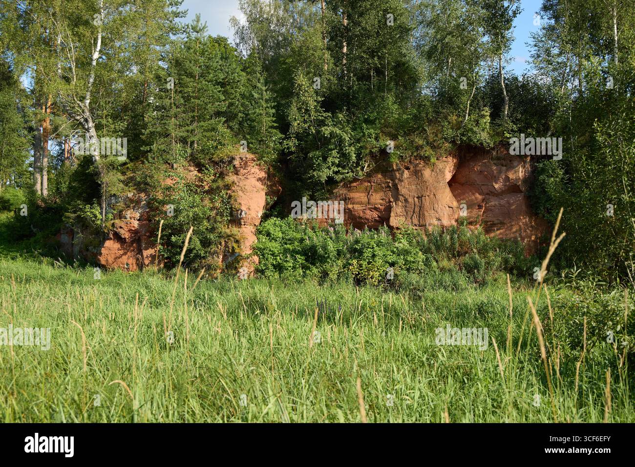 Un paesaggio naturale sereno e bello caratterizzato da vegetazione, Flora e formazioni rocciose Foto Stock