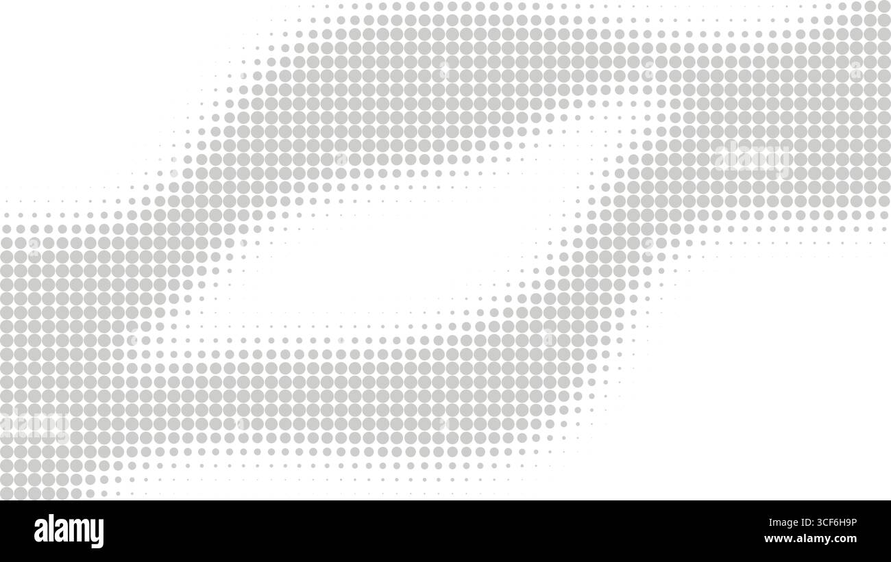 Effetto sovrapposizione forme astratte in stile mezzitoni. Modello con onde grigie su sfondo bianco. Schermata iniziale orizzontale universale, grafica vettoriale Illustrazione Vettoriale