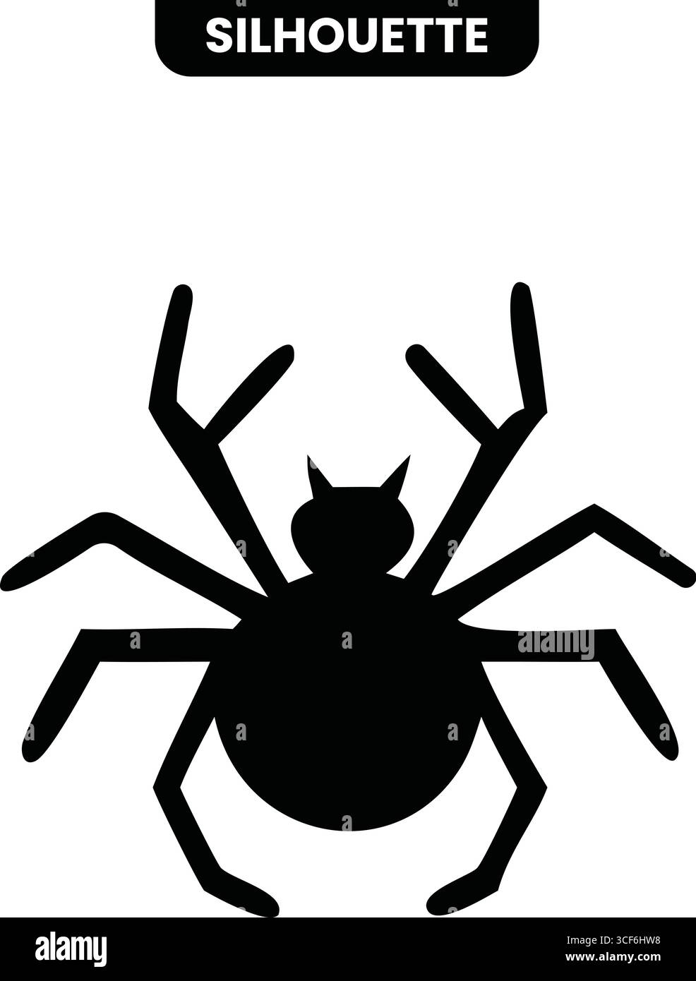 Una sagoma nera e nitida di un ragno con le gambe allungate, che crea un'icona semplice ma efficace per Halloween, horror o temi naturali. Illustrazione Vettoriale