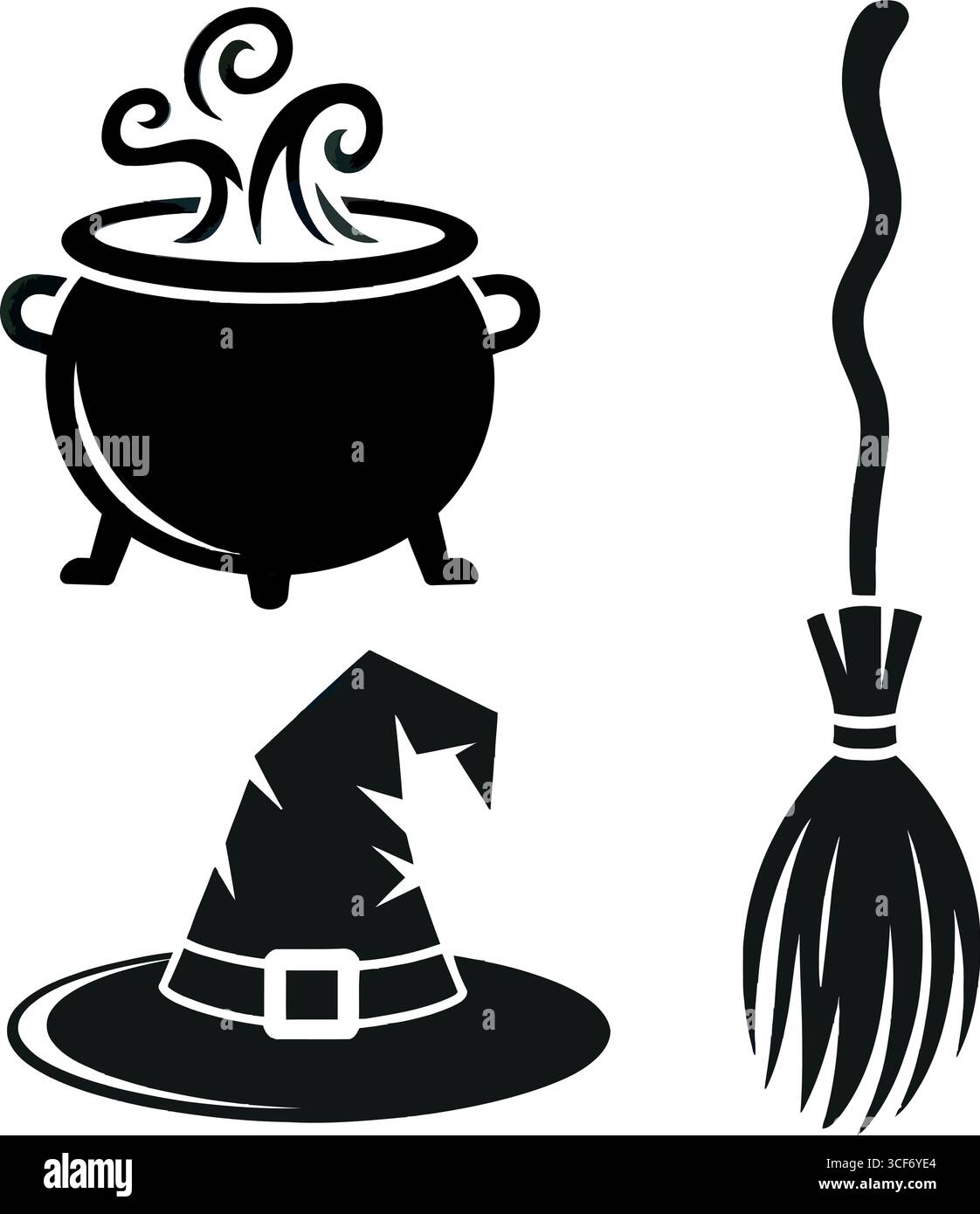 La magia spettrale di Halloween si sta preparando con calderone, cappello e scopa, perfetti per i progetti e i design delle feste di questa stagione Illustrazione Vettoriale