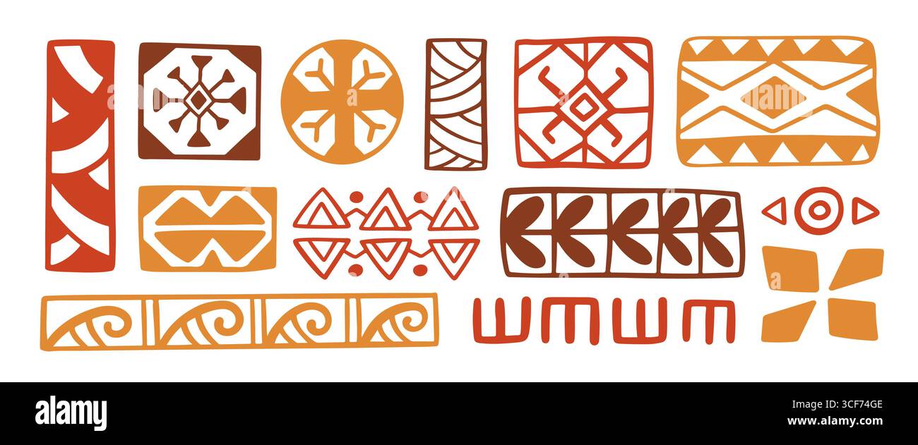 Simboli di icone tribali hawaiane, set di forme geometriche Illustrazione Vettoriale