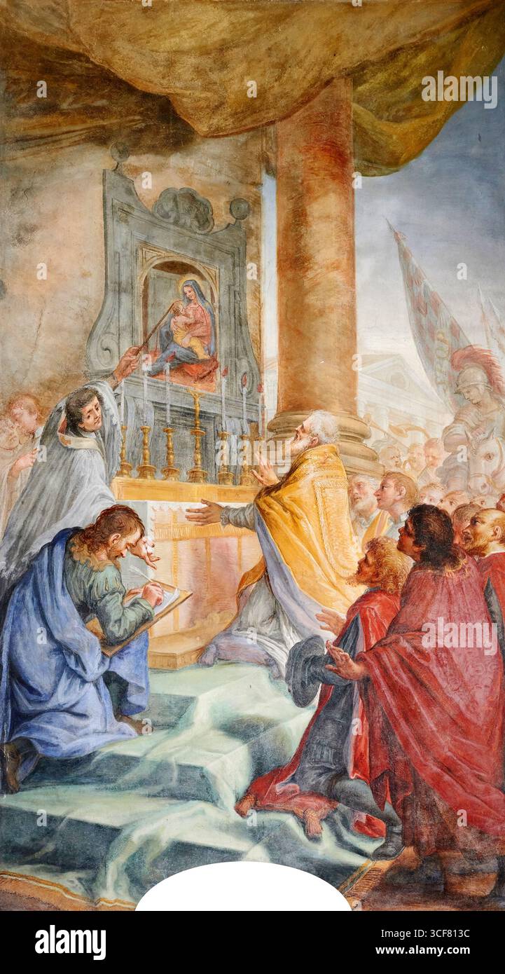 Miracolo della Madonna del 1490 - affresco - Domenico Piastrini - 1716 - Pistoia, Basilica della Madonna dell'Umiltà Foto Stock