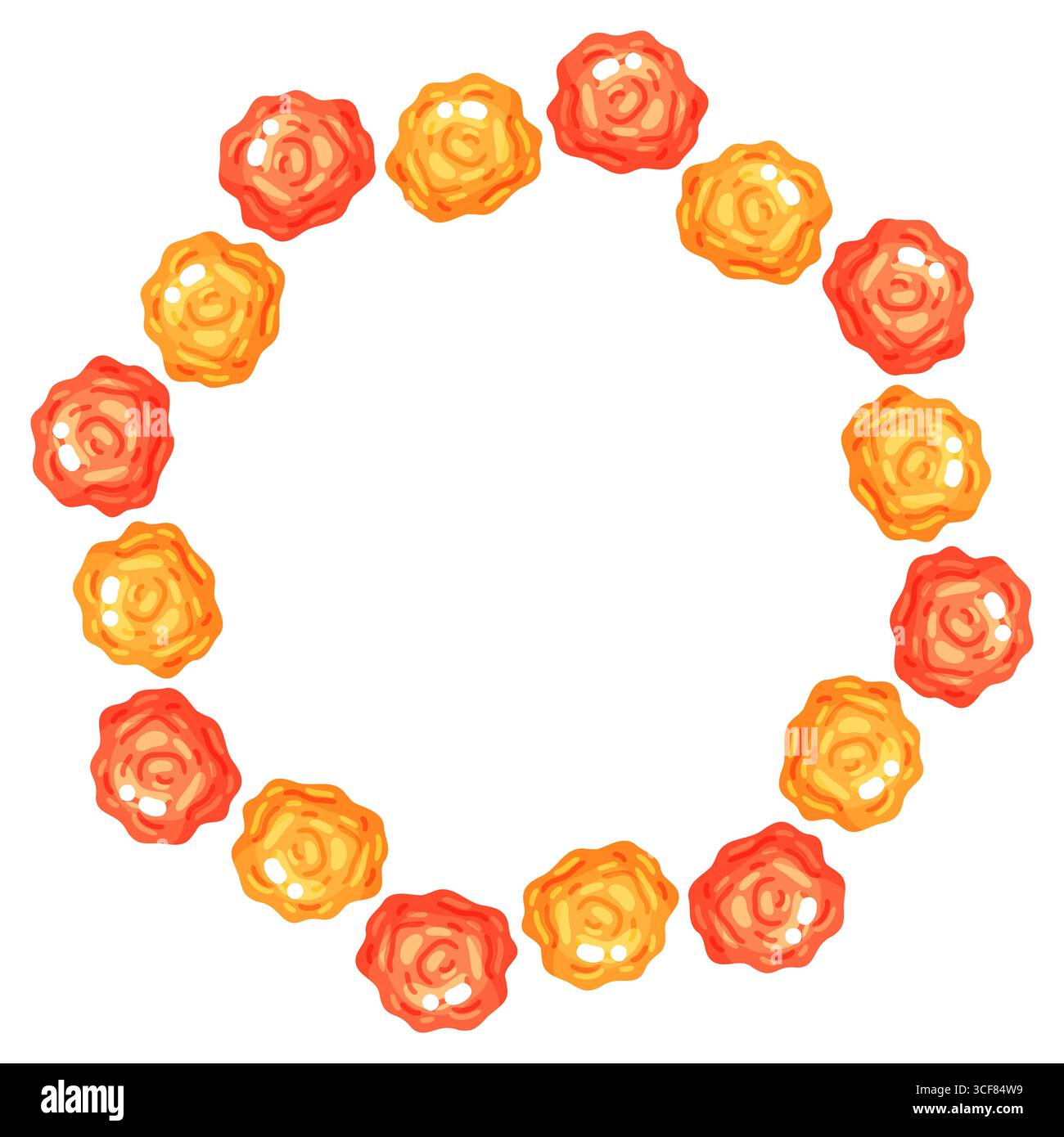 Cornice floreale rotonda per le feste con fiori di calendula arancioni e gialle ispirati a Diwali in un design pulito e stilizzato. Perfetto per gli inviti alle vacanze, gre Illustrazione Vettoriale