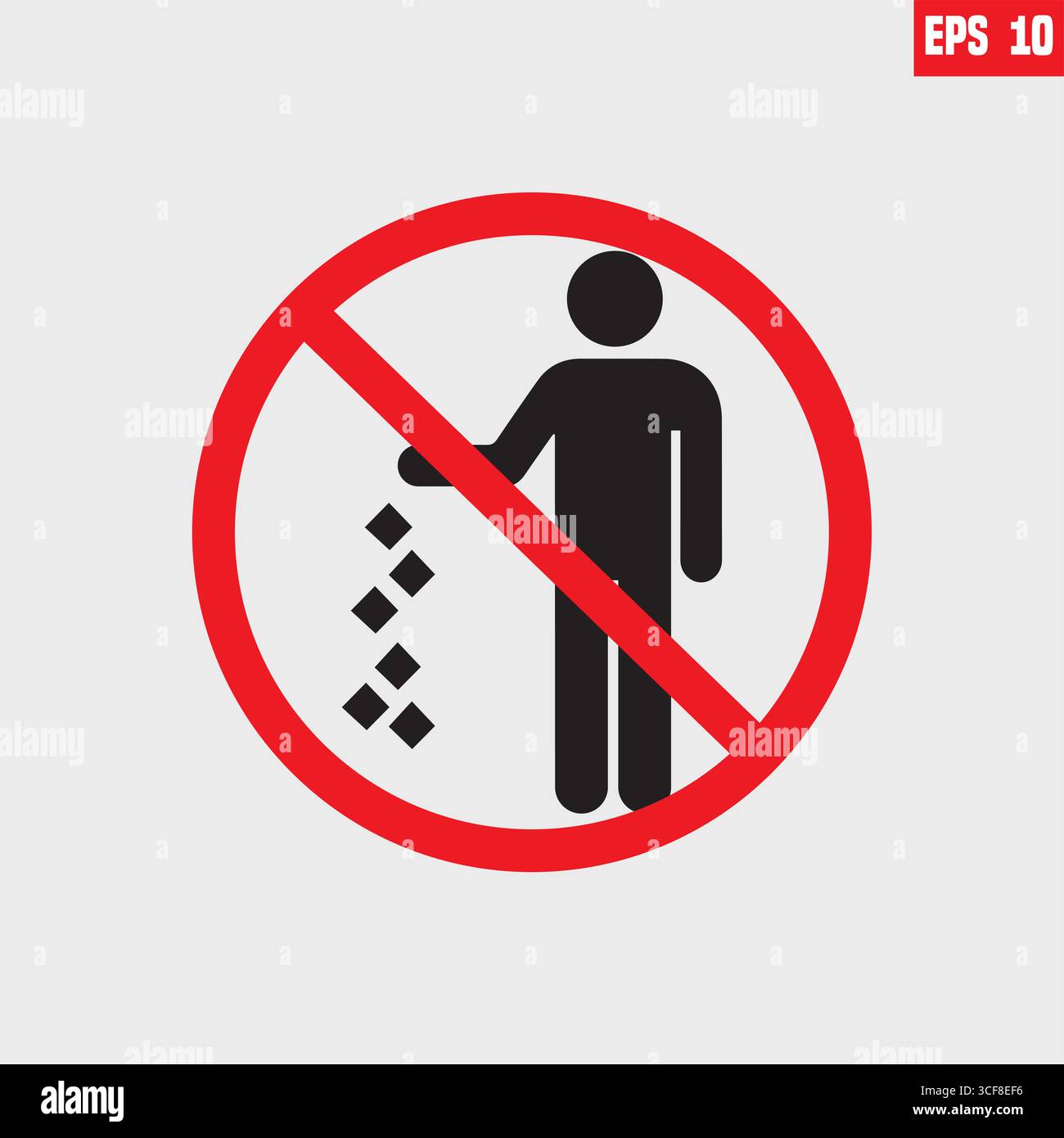Nessuna lettiera ed etichetta illustrazione vettoriale isolata su sfondo bianco, non sporcare cartelli, non gettare rifiuti all'esterno dell'area, divieto Illustrazione Vettoriale