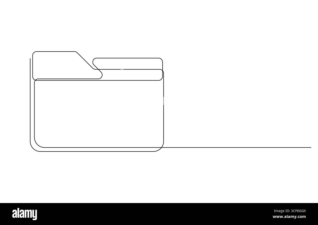 Disegno minimalista di una cartella file, icona sfondo documenti contorno, illustrazione di un disegno di una linea del documento Illustrazione Vettoriale