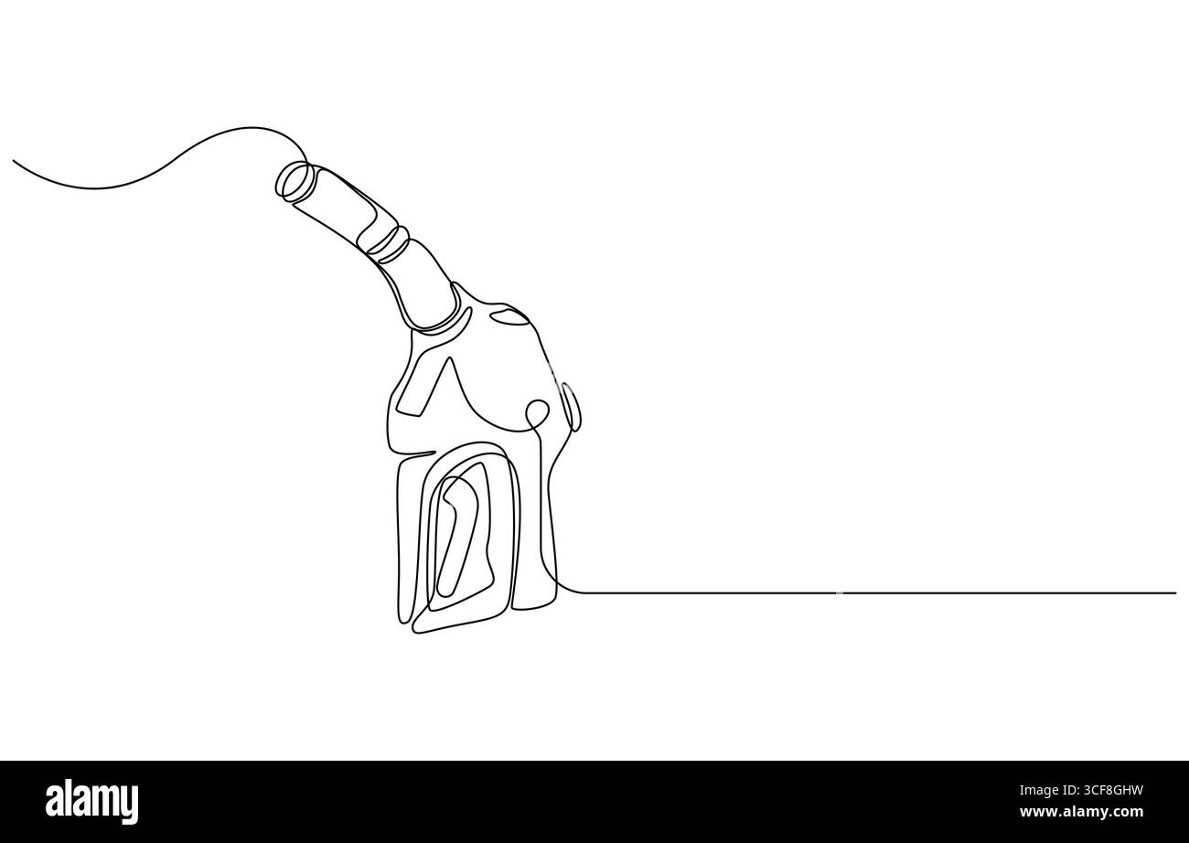 Erogatore pistola gas di rifornimento, linea singola continua art. Titolo rifornimento pompa diesel per auto d'affari del settore benzina, pistola a benzina isolata Illustrazione Vettoriale