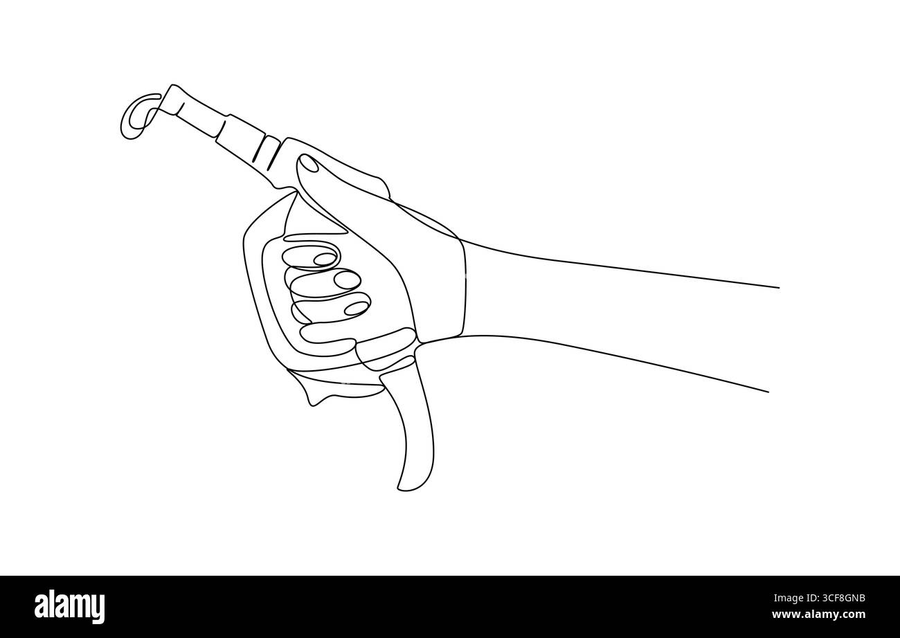 Erogatore pistola gas di rifornimento, linea singola continua art. Titolo rifornimento pompa diesel per auto d'affari del settore benzina, pistola a benzina isolata Illustrazione Vettoriale