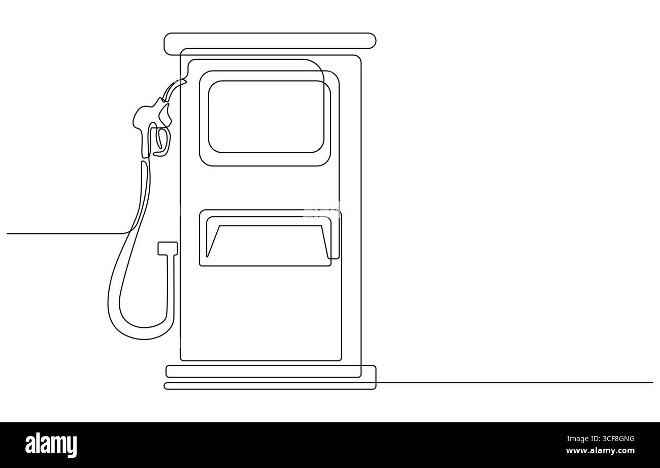 Erogatore pistola gas di rifornimento, linea singola continua art. Titolo rifornimento pompa diesel per auto d'affari del settore benzina, pistola a benzina isolata Illustrazione Vettoriale