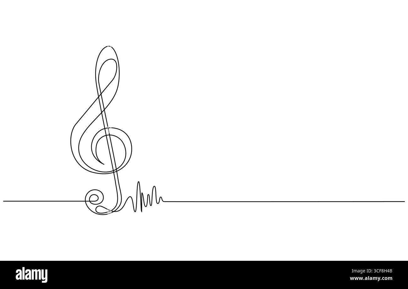 Semplice disegno a linee continue di acuti, simbolo della musica, disegno continuo modificabile di acuti. Disegno di una linea della clef degli alti Illustrazione Vettoriale