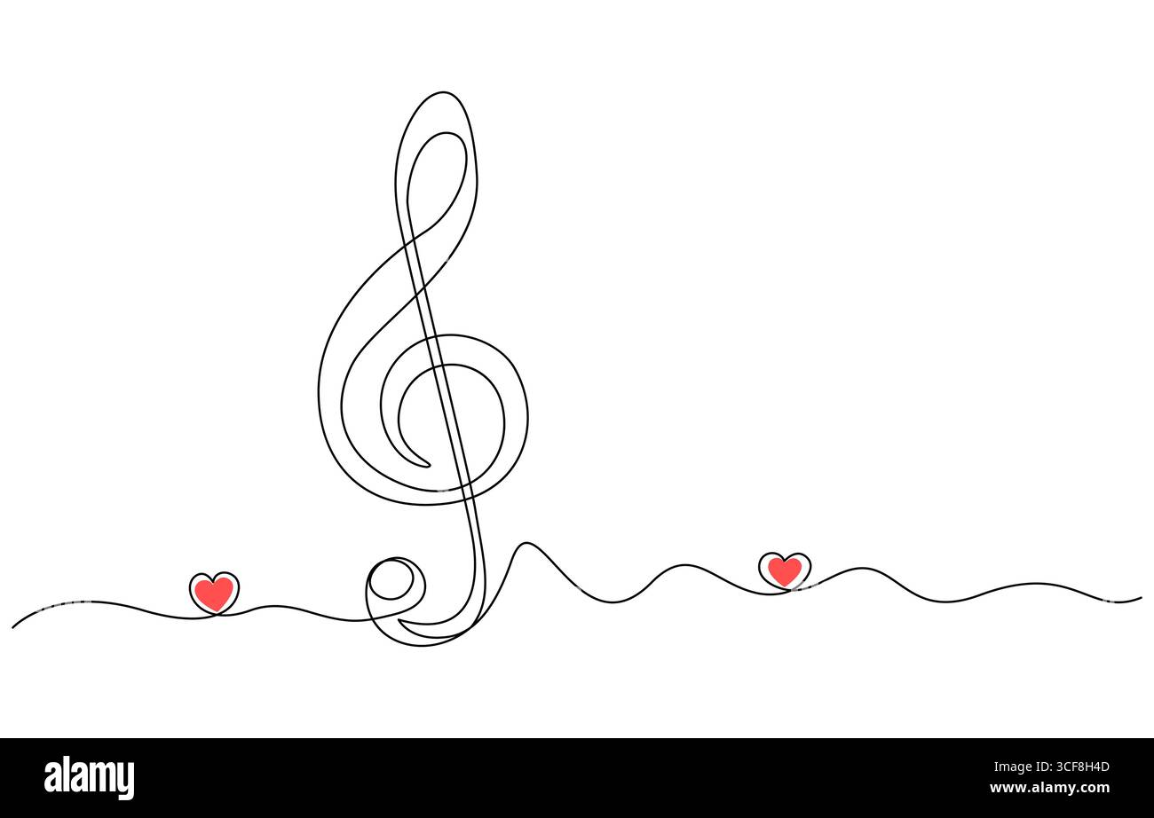 Semplice disegno a linee continue di acuti, simbolo della musica, disegno continuo modificabile di acuti. Disegno di una linea della clef degli alti Illustrazione Vettoriale