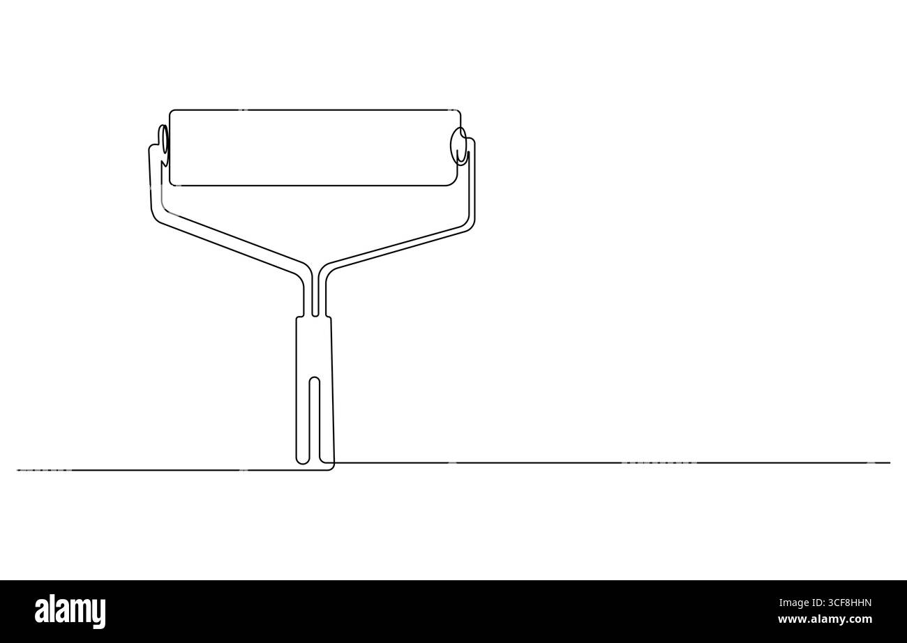 Disegno a linea continua di un disegno di decorazione minimalista di un rullo di pittura, disegno della linea di rulli di pittura, Illustrazione Vettoriale Disegno a linea continua di un disegno di decorazione minimalista di un rullo di pittura, disegno della linea di rulli di pittura, Illustrazione Vettoriale