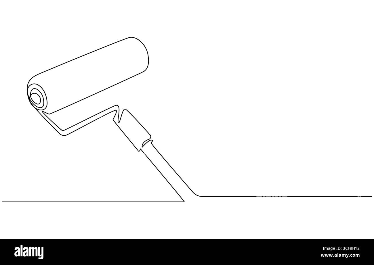 Disegno a linea continua di un disegno di decorazione minimalista di un rullo di pittura, disegno della linea di rulli di pittura, Illustrazione Vettoriale Disegno a linea continua di un disegno di decorazione minimalista di un rullo di pittura, disegno della linea di rulli di pittura, Illustrazione Vettoriale