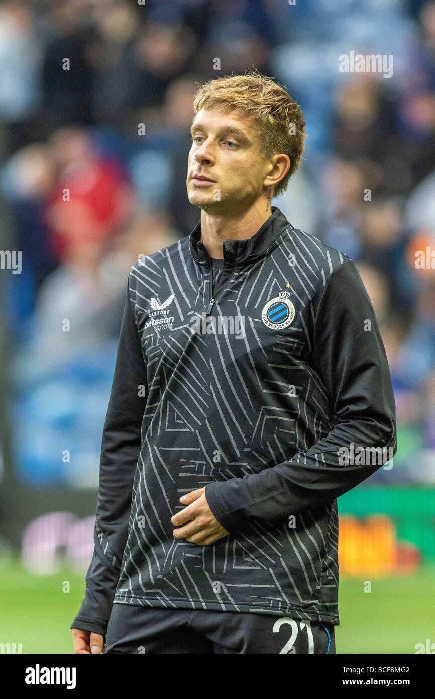 MICHAL SKORAS, giocatore di calcio professionista, attualmente gioca per il FC Club Brugge, una squadra di calcio belga Premier immagine scattata durante un esercizio a Foto Stock
