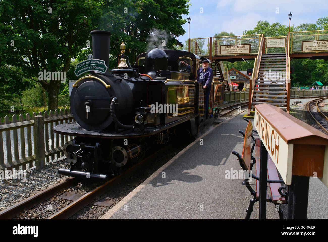 Double Fairlie, Ffestiniog Railway, Tan y Bwlch, stazione, Gwynedd, Galles del Nord, Regno Unito. Foto Stock