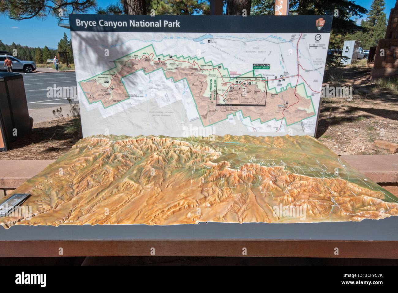 Mappa e modello in scala del Bryce Canyon National Park presso il Visitor Center of the Park, Utah, USA Foto Stock