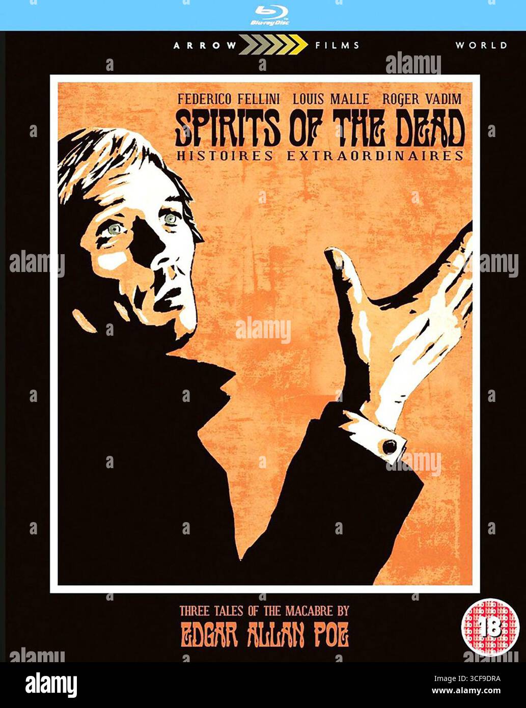 Copertina Blu-ray Spirits of the Dead (Histoires extraordinaires) con il timbro Terence. Film antologico horror del 1968 diretto da Roger Vadim, Louis Malle e Federico Fellini, basato sulle storie di Edgar Allan PoE Foto Stock