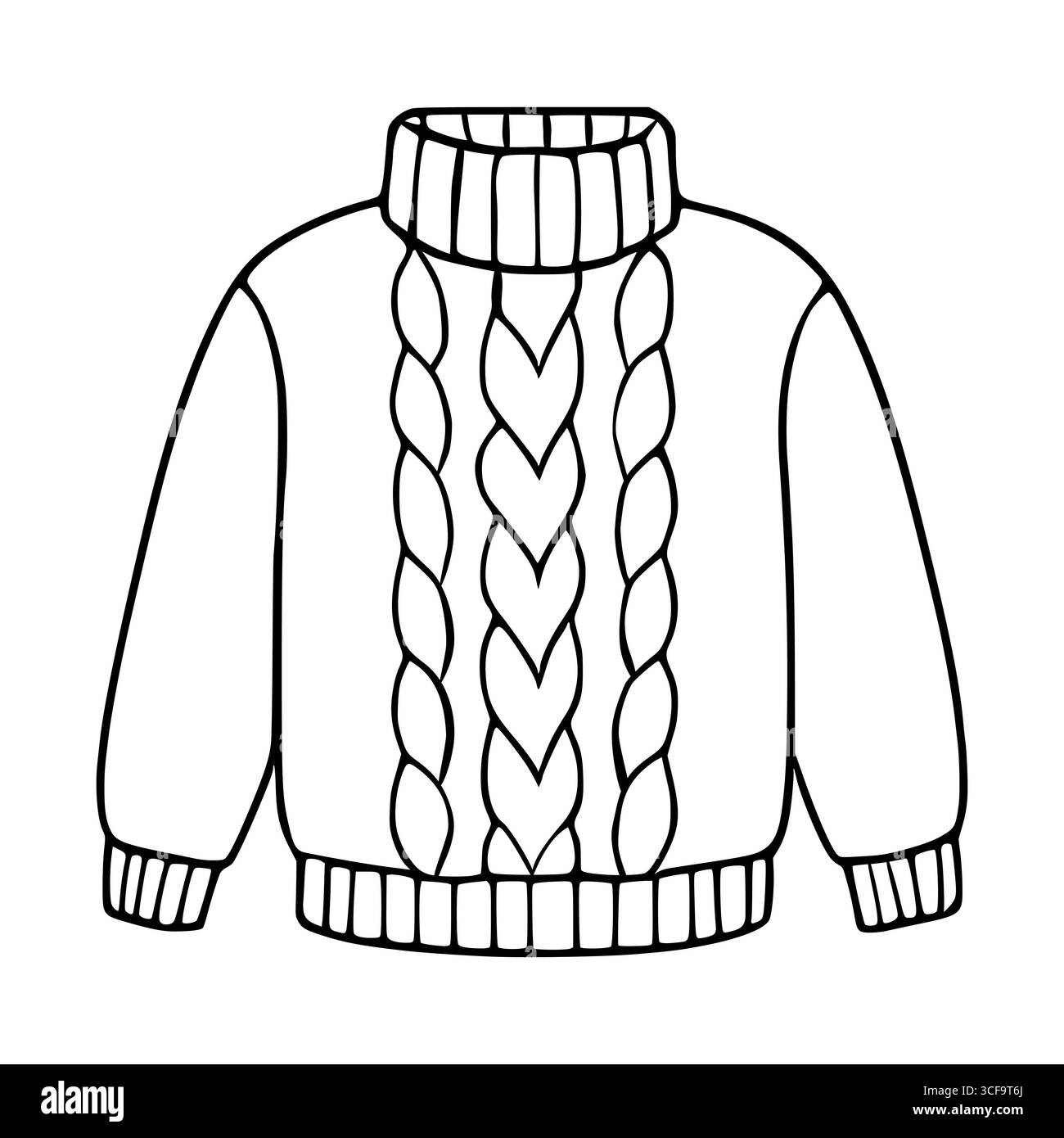Un'illustrazione vettoriale di un comodo pullover dolcevita con un esclusivo motivo intrecciato, perfetto per i modelli invernali o per le pagine colorate. Illustrazione Vettoriale
