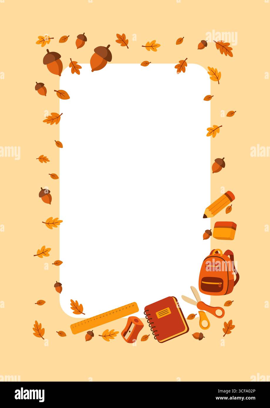 Cornice per la scuola autunnale con cancelleria in Flat Vector Design Illustrazione Vettoriale