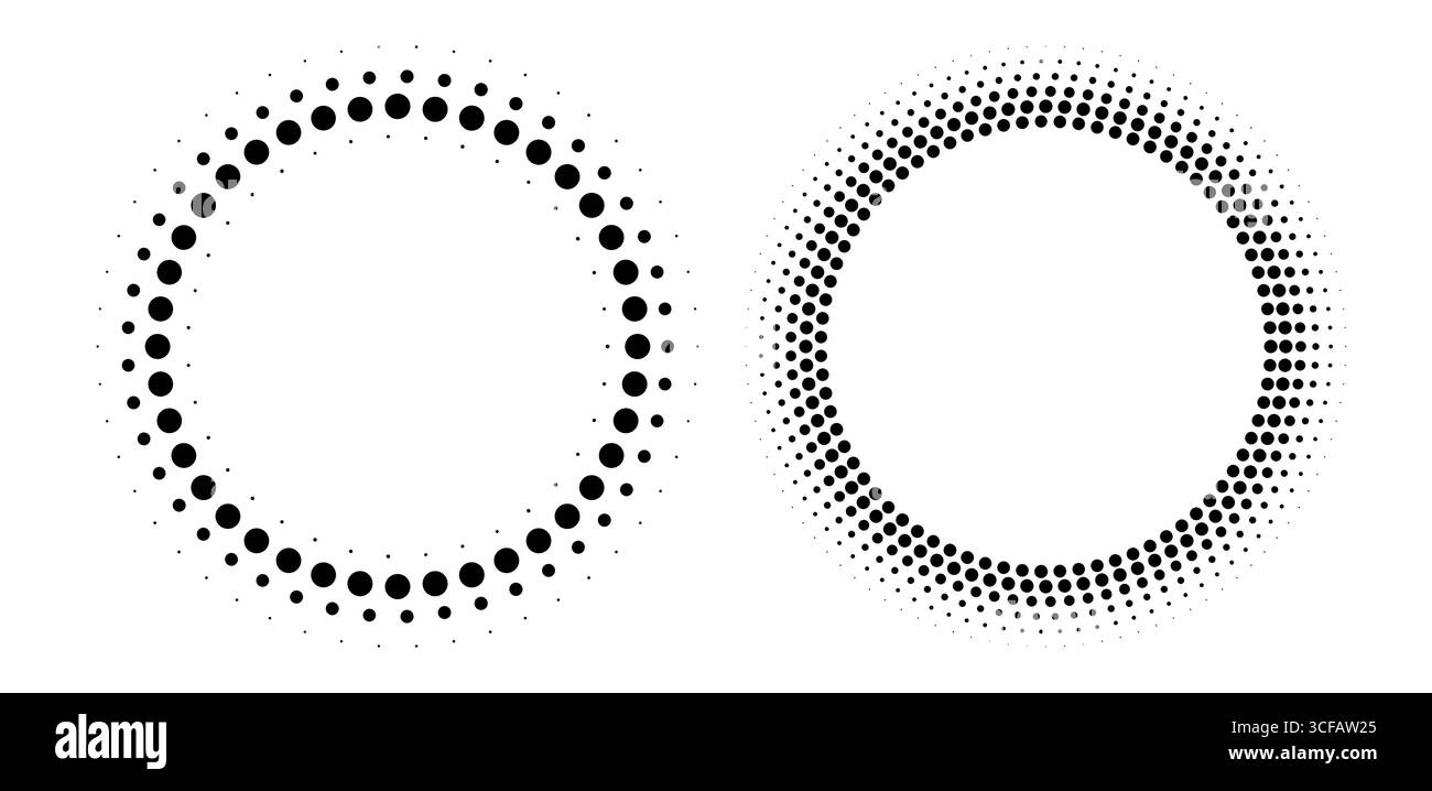 Cornice circolare a mezzitoni, motivo a punti radiali, elemento grafico circolare vintage astratto. Illustrazione Vettoriale