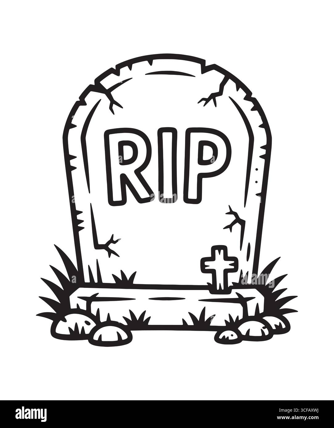 Cartoni animati Rip Grass con Croce e erba Illustrazione Vettoriale