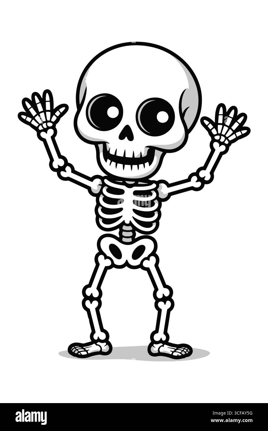 Cartone animato Skeleton con le mani alzate Illustrazione Vettoriale
