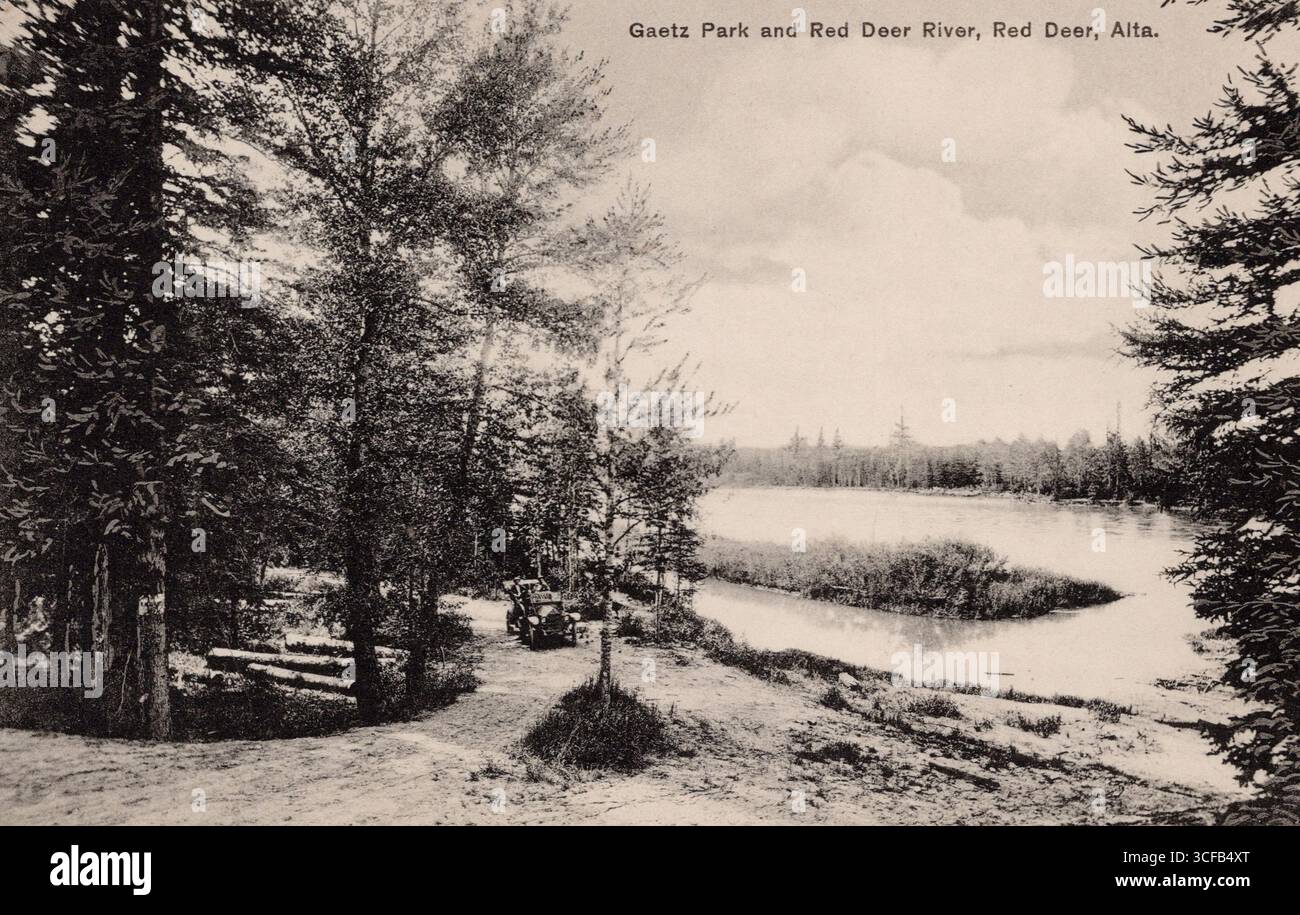 Gaetz Park e Red Deer River, Red Deer Alberta Canada, cartolina degli anni '1910-'20. fotografo non identificato Foto Stock